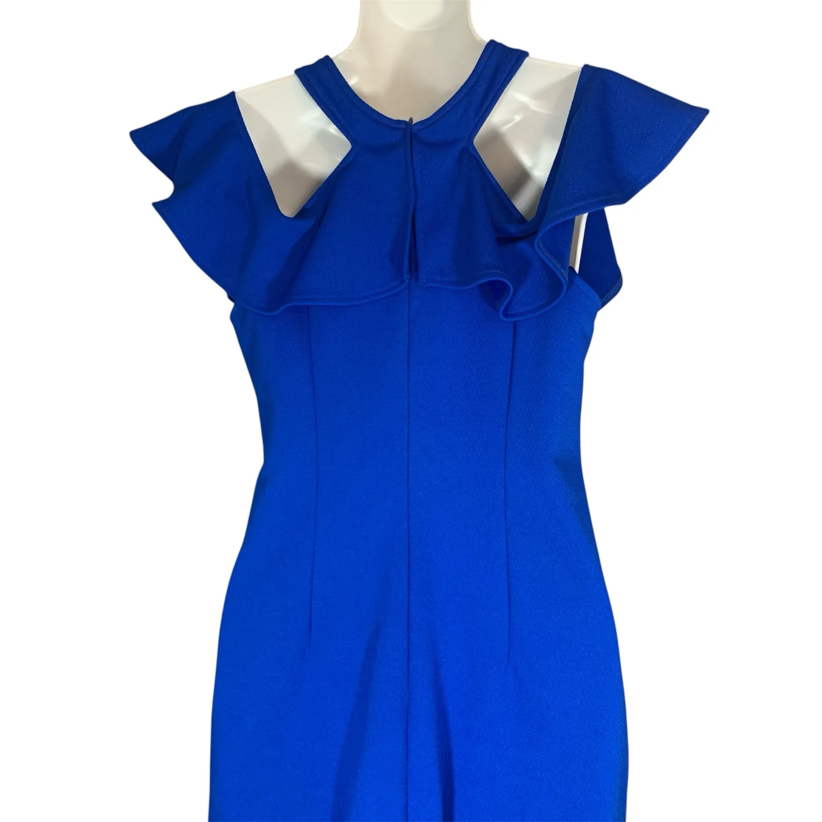 Trina Trina Turk Royal Blue Cold Shoulder Mini Sheath Dress Sz 2 - Image 3