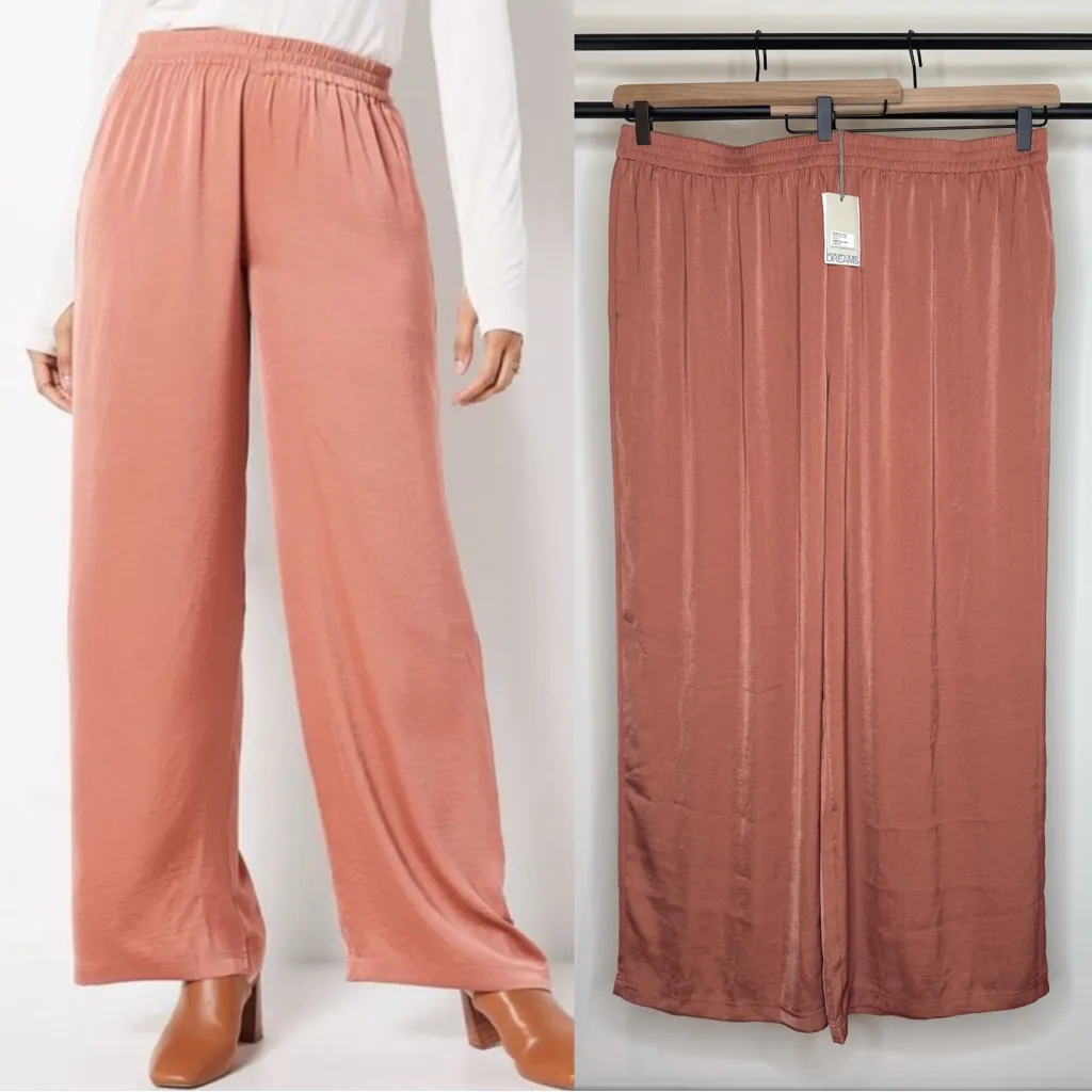 NWT Barefoot Dreams Washed Poly Satin Wide Leg Pants in Amber Glow Plus Size 2X - Image 2