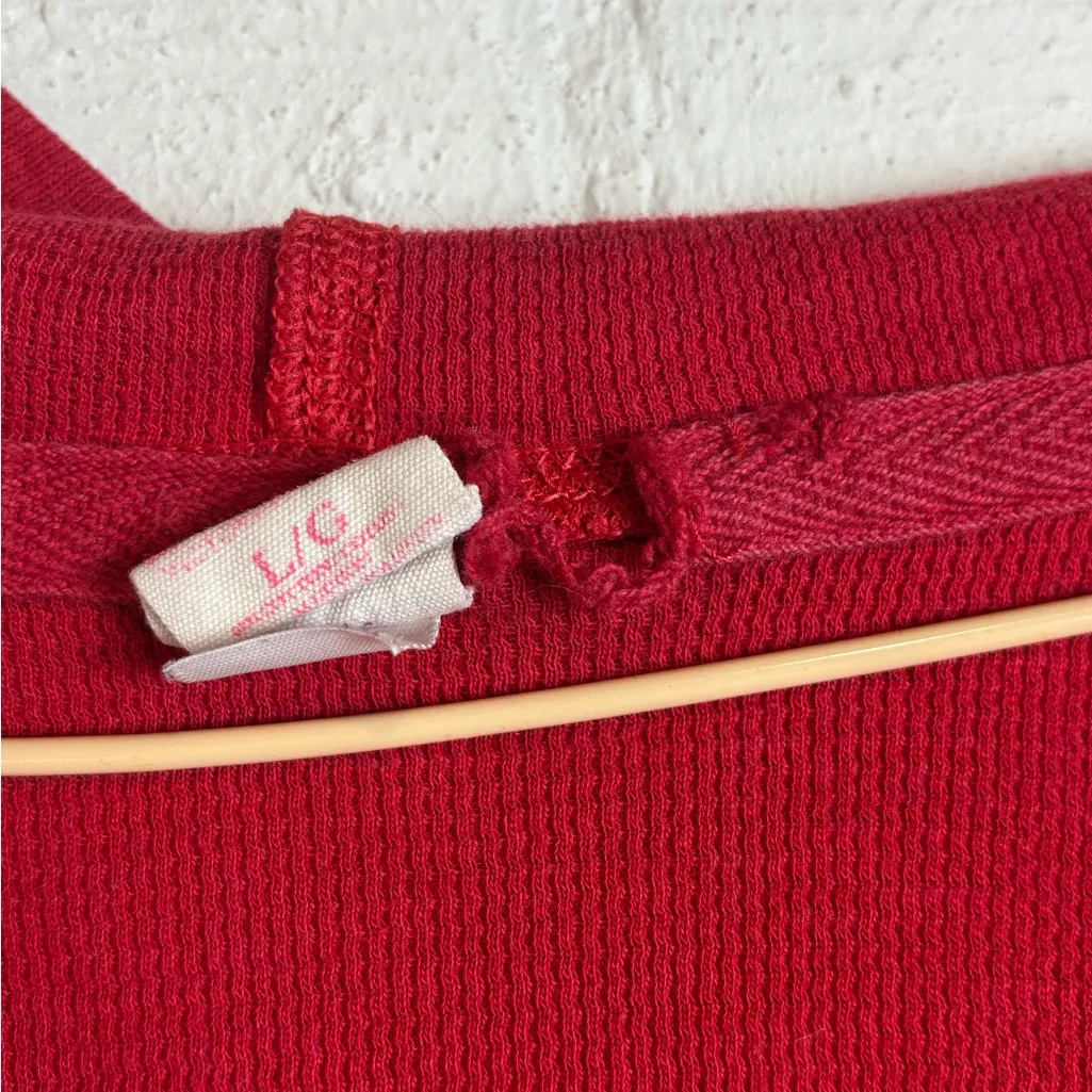 PINK Victoria's Secret Woman's Henley Y2K Red Hooded Sleep Shirt Size Large - Image 3