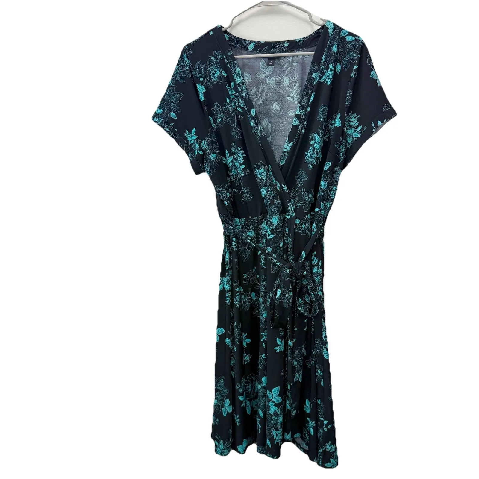 Torrid Black Aqua Floral Jersey Knit Faux Wrap Surplice‎ Dress Size 2X - Image 4