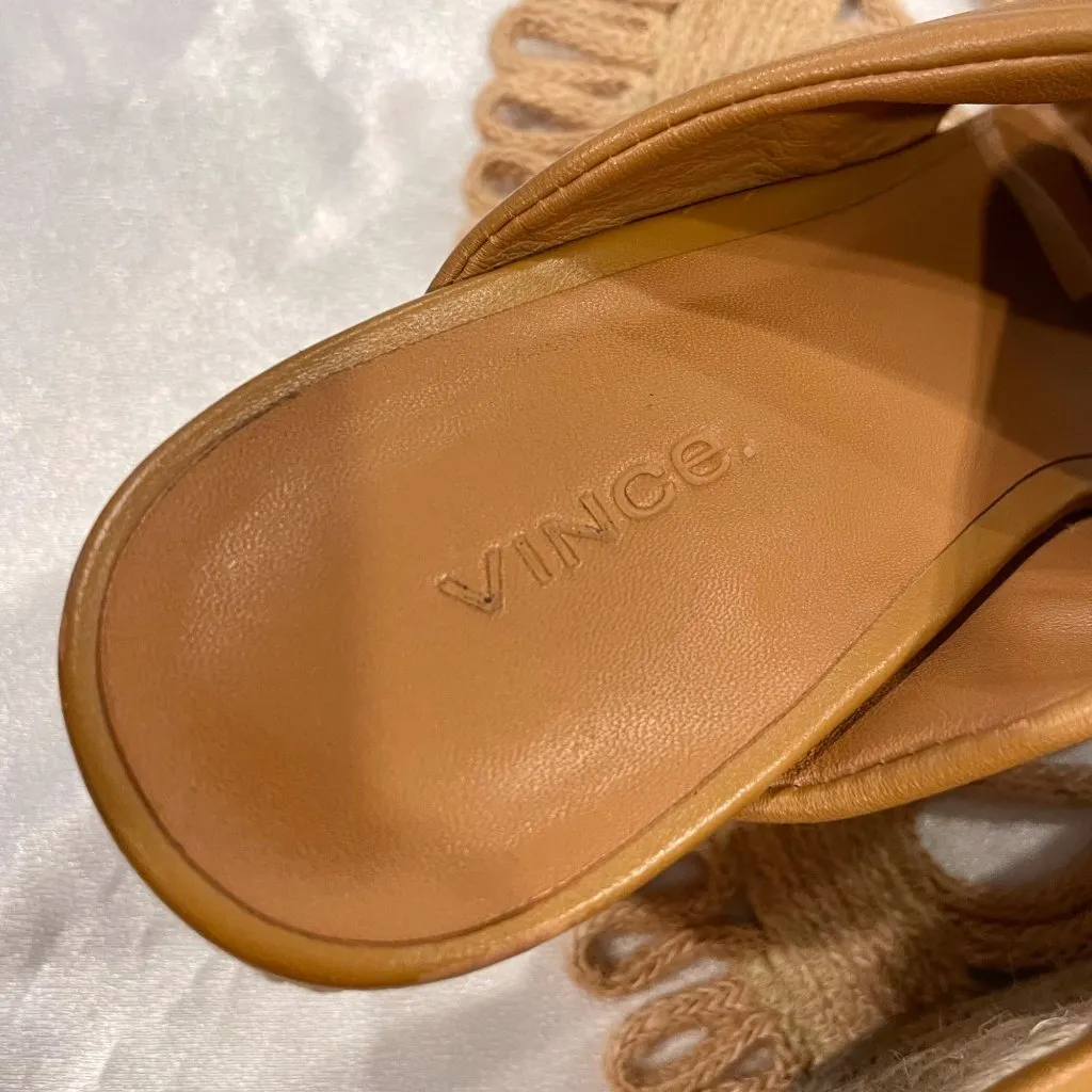 Vince Sylvia Knotted Espadrille Wedge Sandals Camel Leather Size US 9 - Image 9