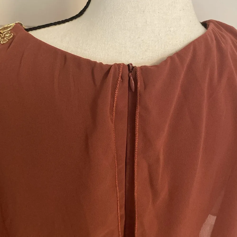 SHEIN| Mauve Short Sleeve Long Ballgown with Gold Embellishment on Shoulder - Image 11