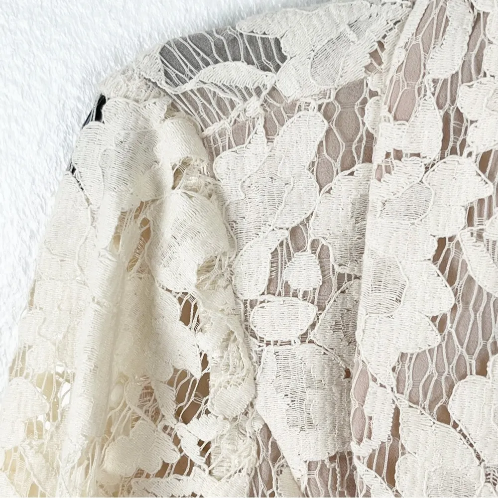 CABI Ivory Floral Lace Victorian Sheer Long Sleeves Short Blazer #249, Size 6 - Image 8