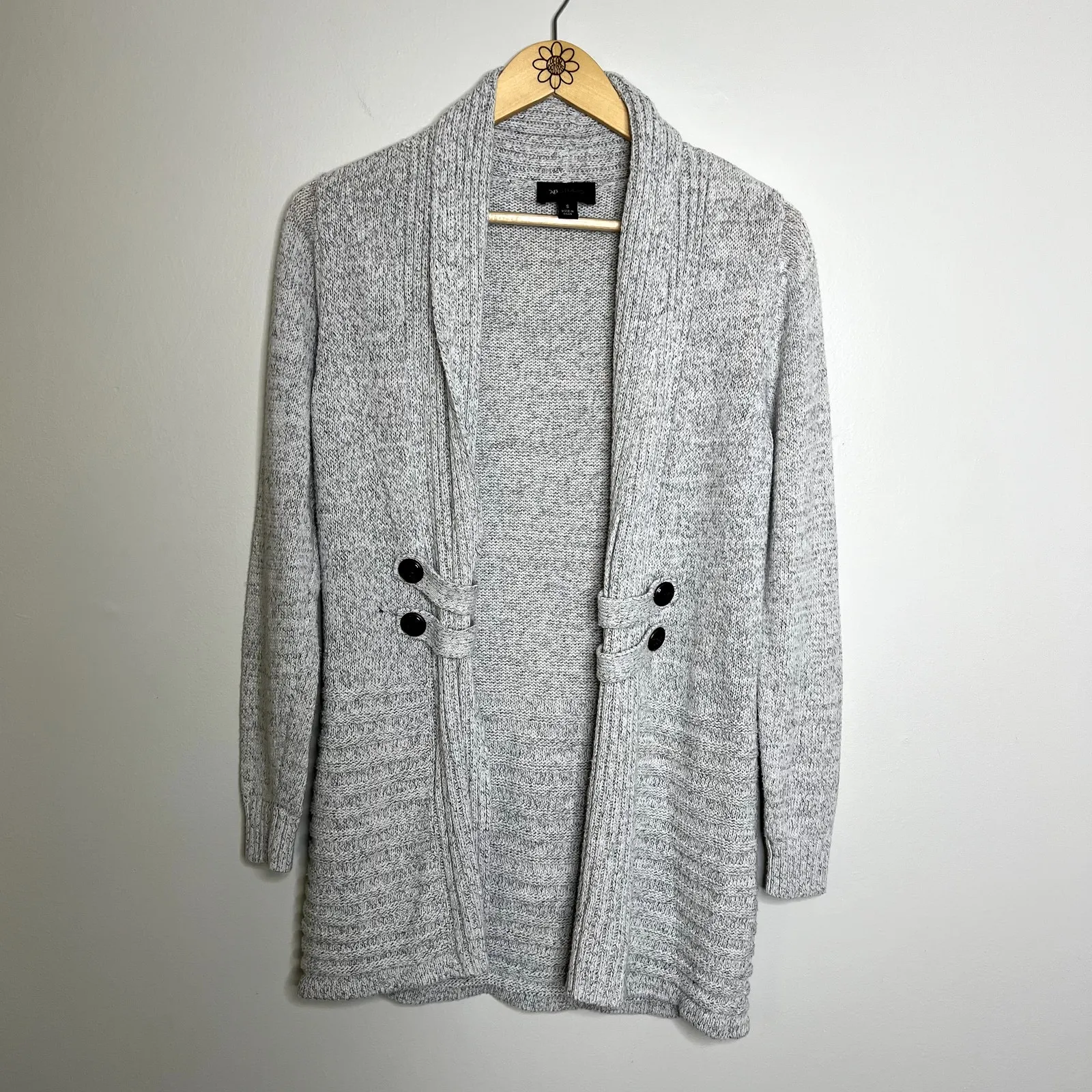 AB Studio Gray Open Front Knit Cardigan Sweater - Image 4