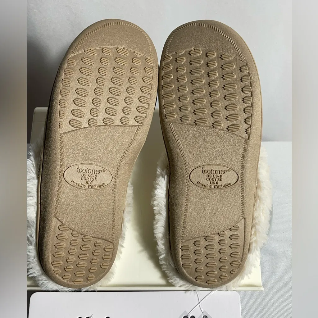 Isotoner Women’s Memory Foam Slippers Smoky Taupe Faux Fur Size 7.5–8 MD - Image 5