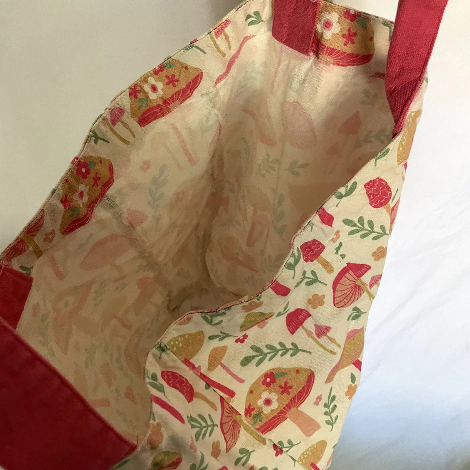 pink mushrooms cargo tote bag pink flower decal leaves summer lightweight - Image 5