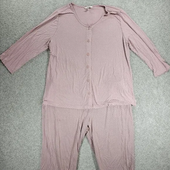 Soma Cool Nights Pajamas Womens XL Mauve Polka Dot Button Down 2 Piece Set Pink - Image 1