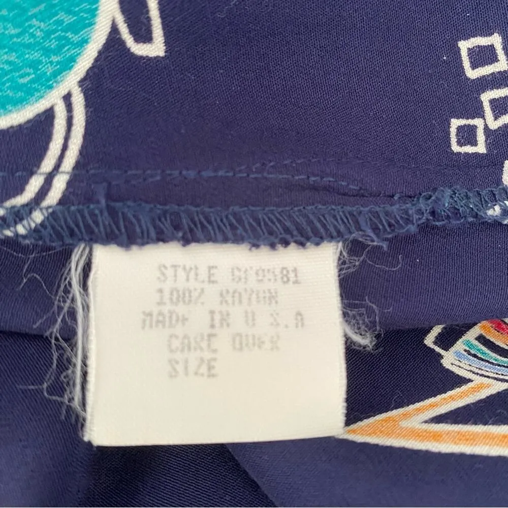 David Dart Vintage Teapot Teacup Coffee Navy Blue Midi Dress Down Size XS - Image 8