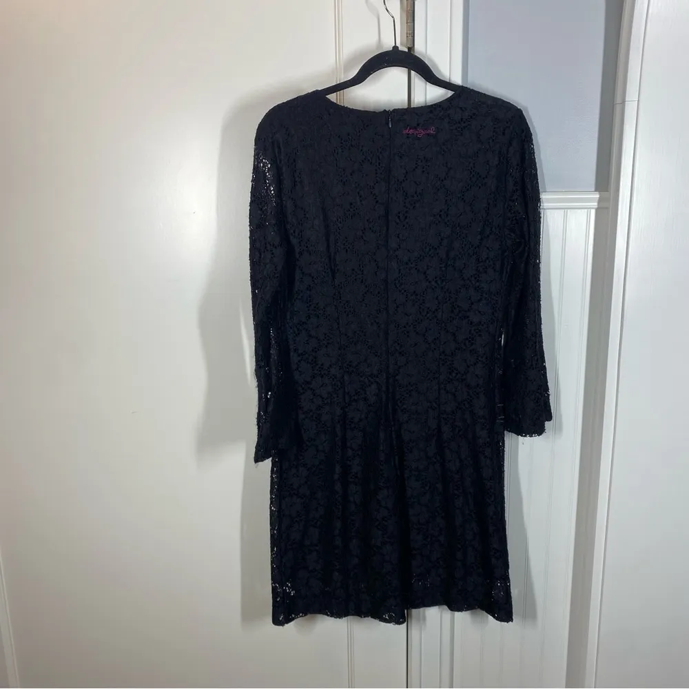 Desigual Dress Floral Embroidered Lace Bell Sleeve Black Size 44 Large cyberpunk - Image 10