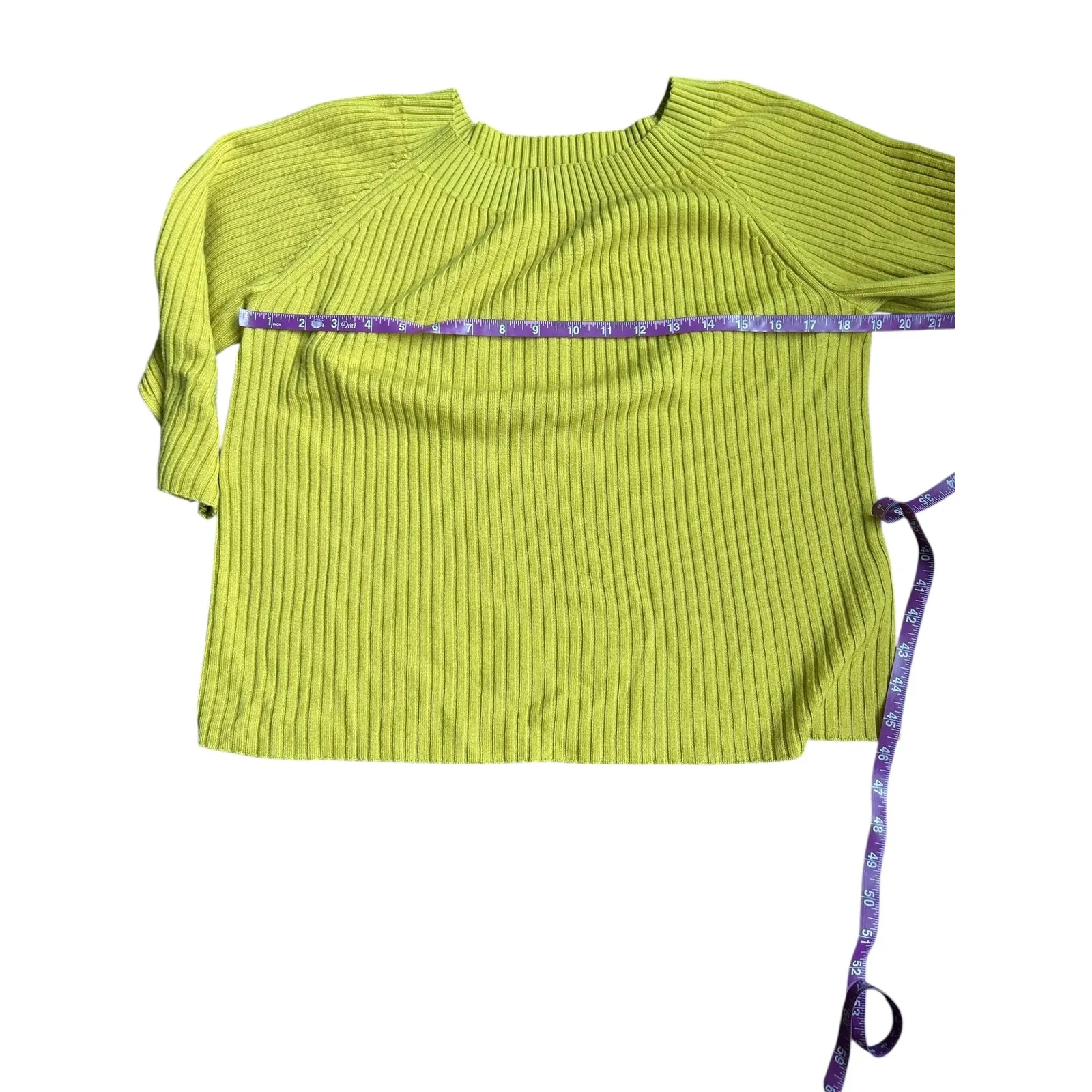 Vince Ribbed Knit Sweater Chartreuse Green 3/4 Sleeve Boat Neck Women's L - Image 4