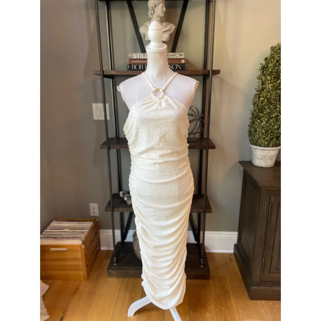 Likely Carmona Halter Bodycon Midi Dress Cream Tan Womens Size 12 - Image 4