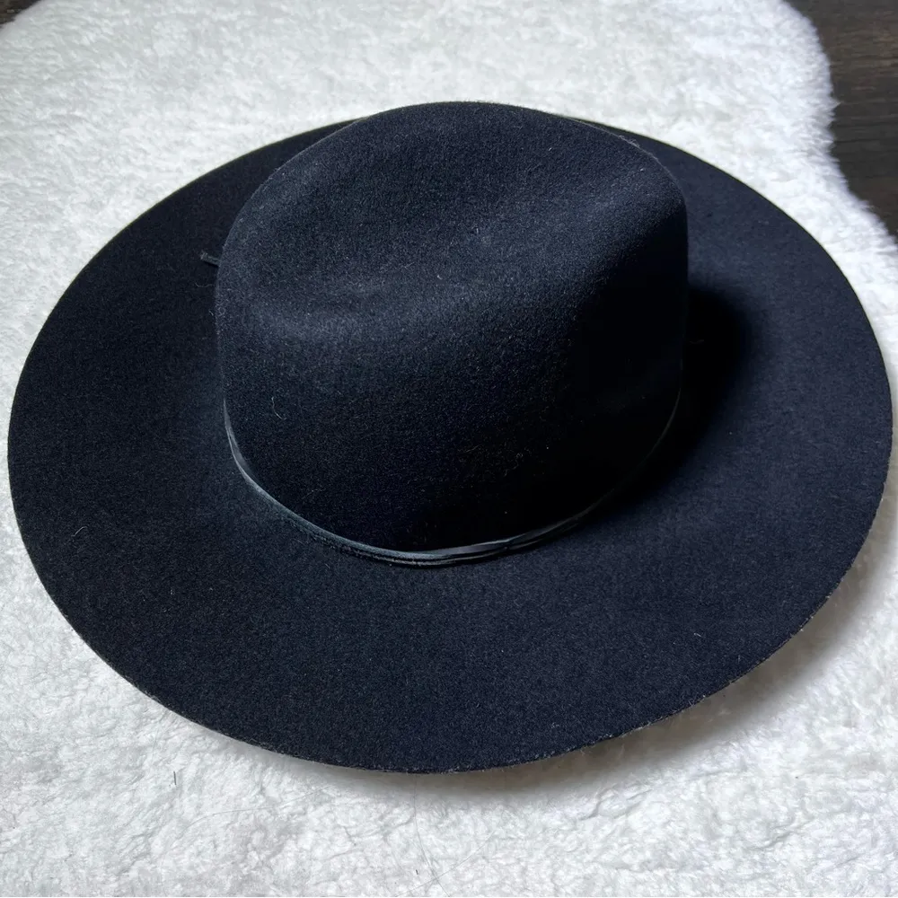 Phenix Black 100% Wool Leather Band Wide Brim Hat - Image 6