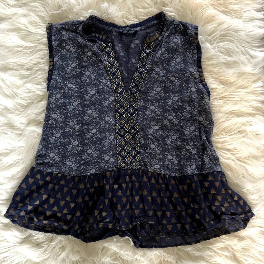 lucky brand boho blue patterned peplum tank top size large - Image 2