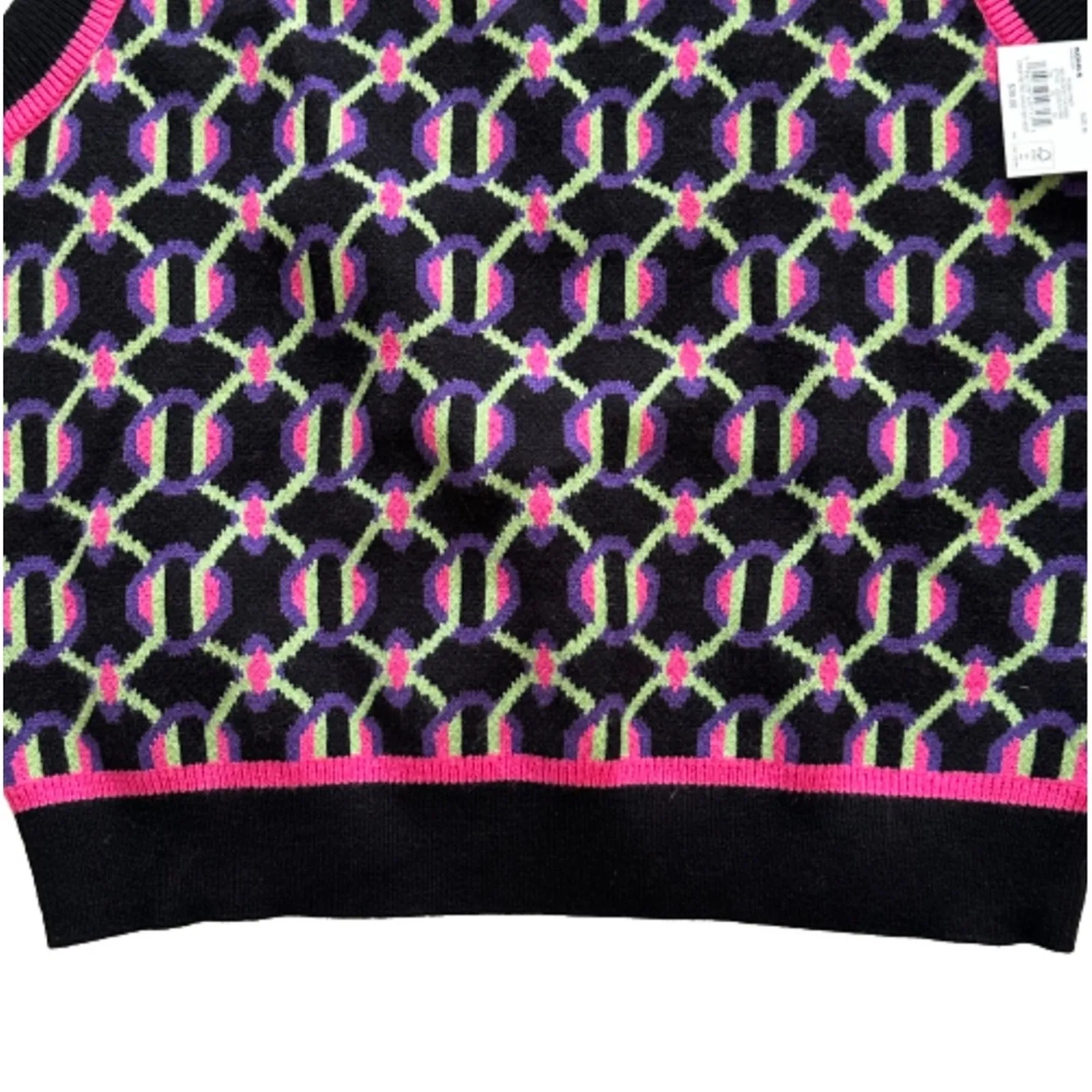 SO Retro Sweater Vest Preppy Black Fuchsia Crop High Neck Vest Junior Medium NEW - Image 9