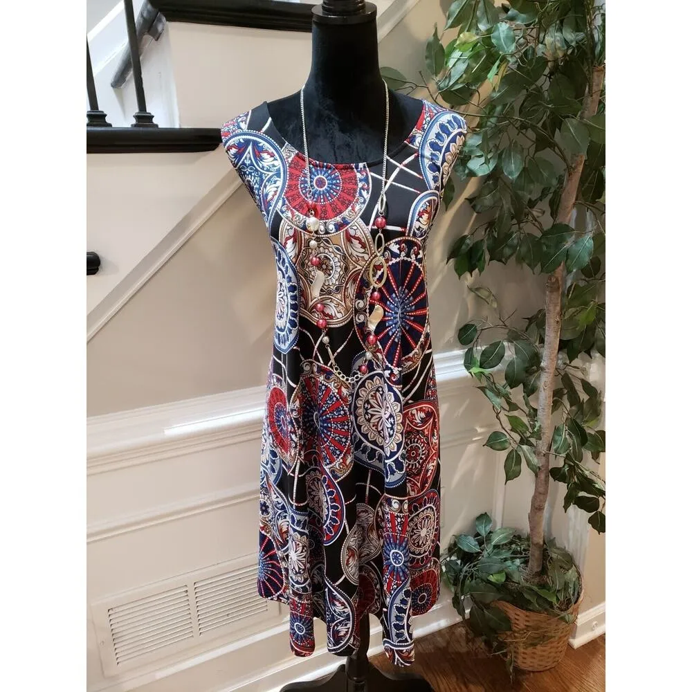 Shoreline Women's Multi Geometric Round Neck Sleeveless Knee Length Dress 2XL - Image 11