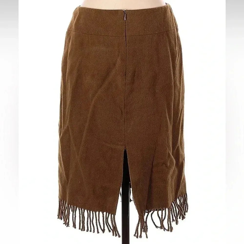 Vintage Jones New York Fringe Brown 100% Wool Pencil Skirt Size 4 Small S - Image 2