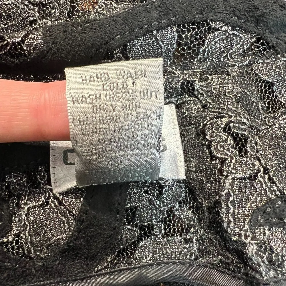 Chicos 2 Blazer Jacket Women Large Black Floral Lace Open Front 3/4 Sleeve Sheer - Image 11