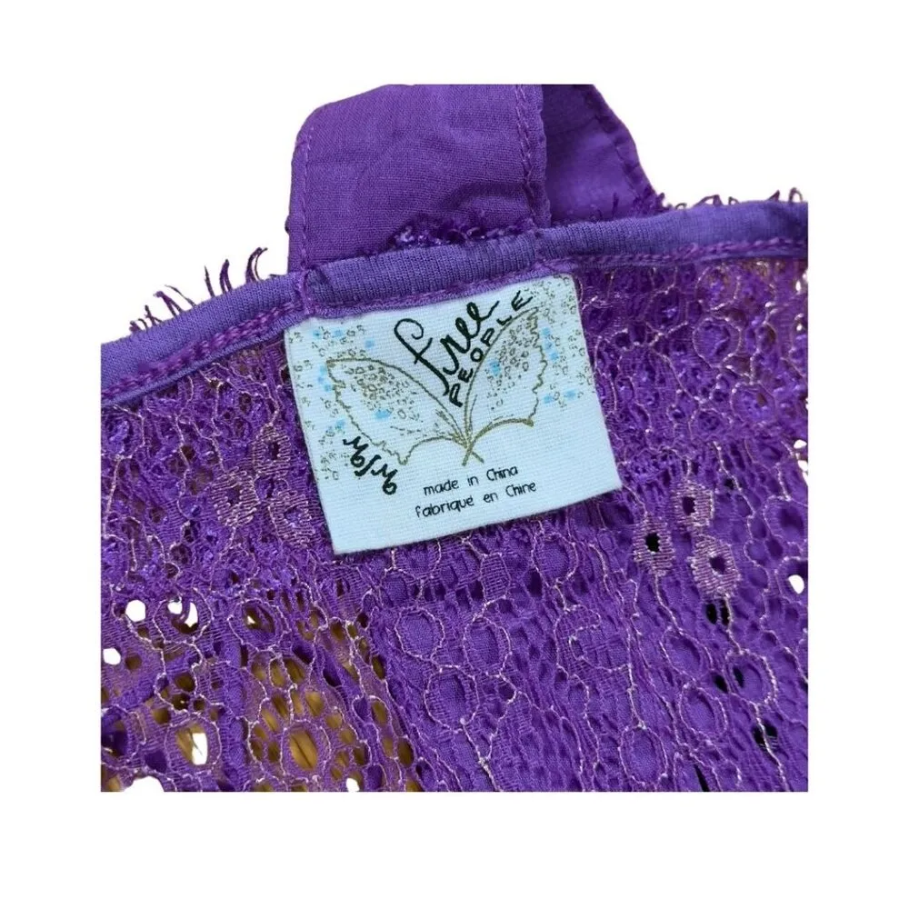 Free People Fairy Purple Lace Top Medium Rhinestones Peplum Rave Whimsigoth - Image 4
