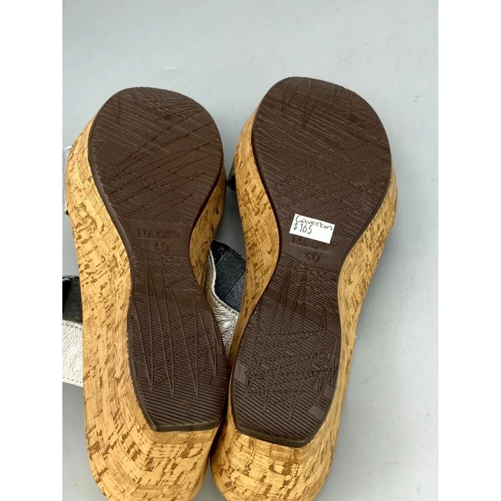 Naot Caveran Women's Wedge Sandal Us 9 Silver Leather Adjustable Hook & Loop - Image 6