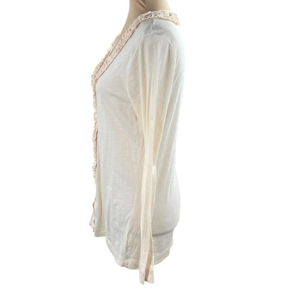 J. Crew Button Front Cardigan Sweater Ruffle Trim Light Peach Size S Small - Image 2