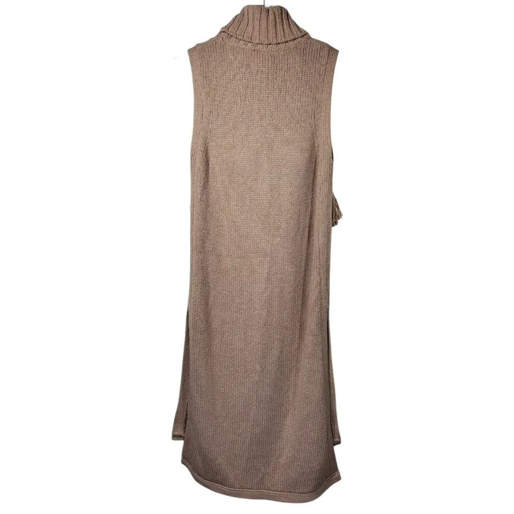 Nomad Morgan Carper Wool Blend Fringe Sleeveless Mini Sweater Dress in Taupe Brown - Image 9