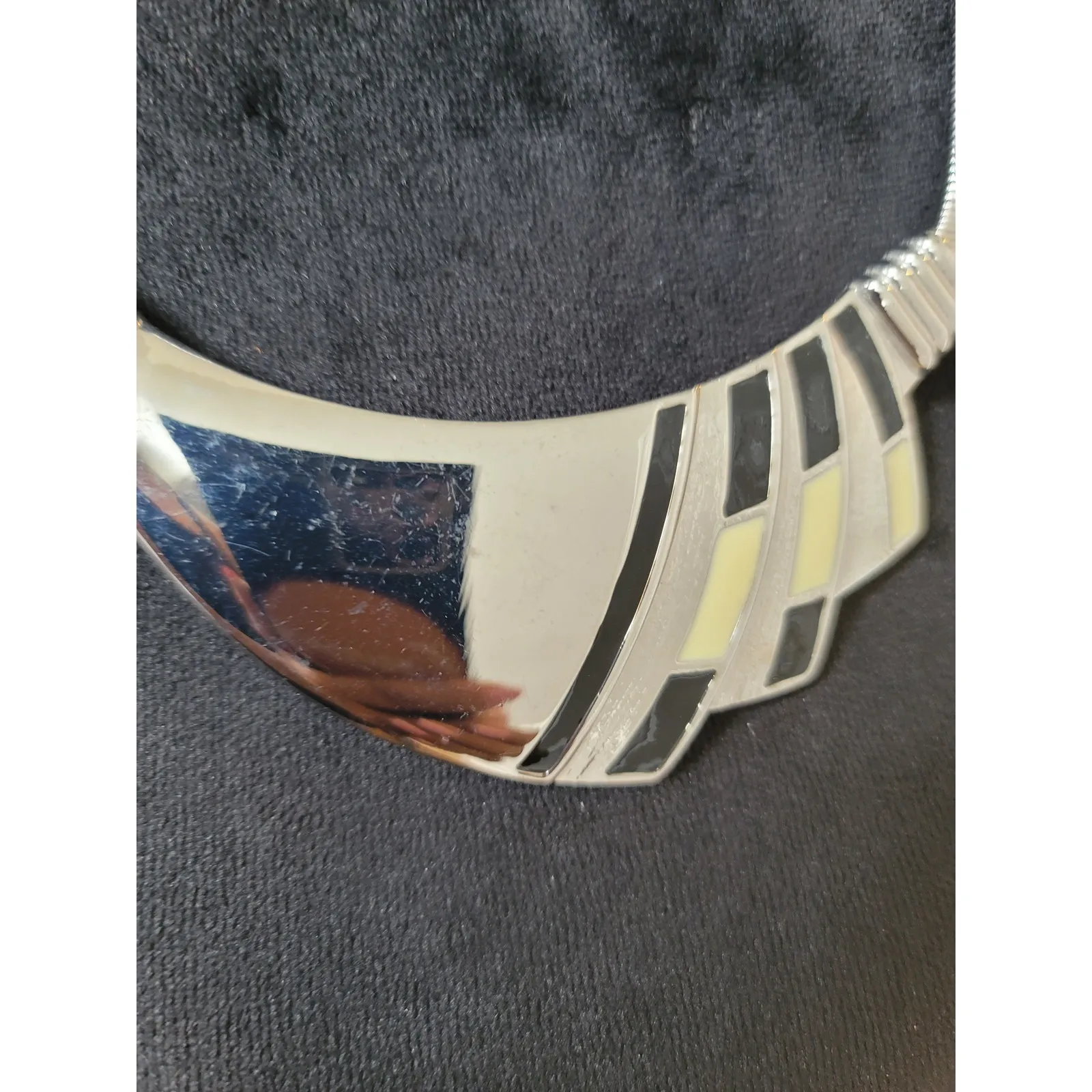 Chico's Silver-Tone Geometric Statement Collar Necklace with Black  Cream Enamel - Image 3