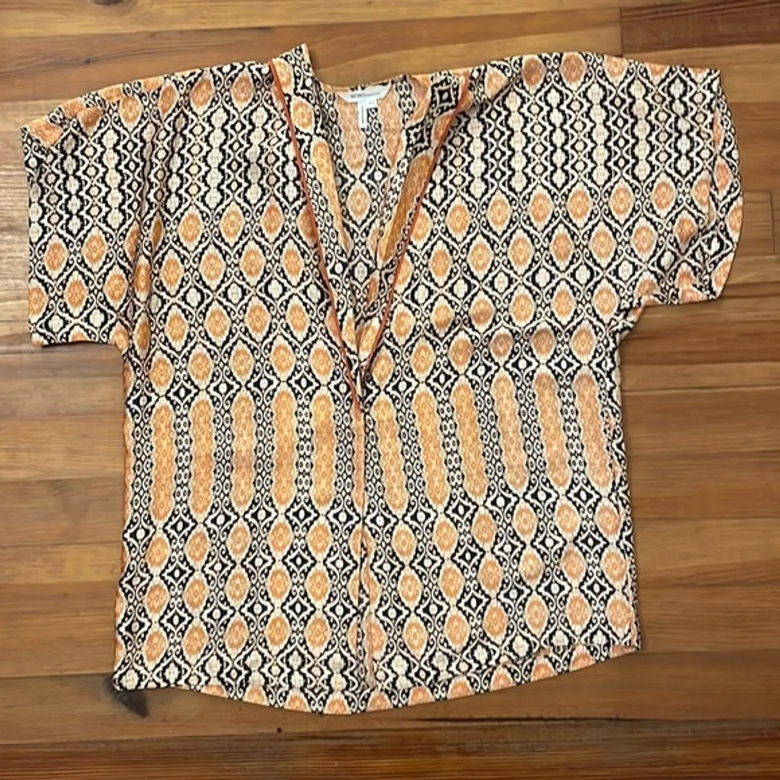 BCBGeneration Orange Blue Oversized Kimono Satin Jacket Womens Size Small - Image 3