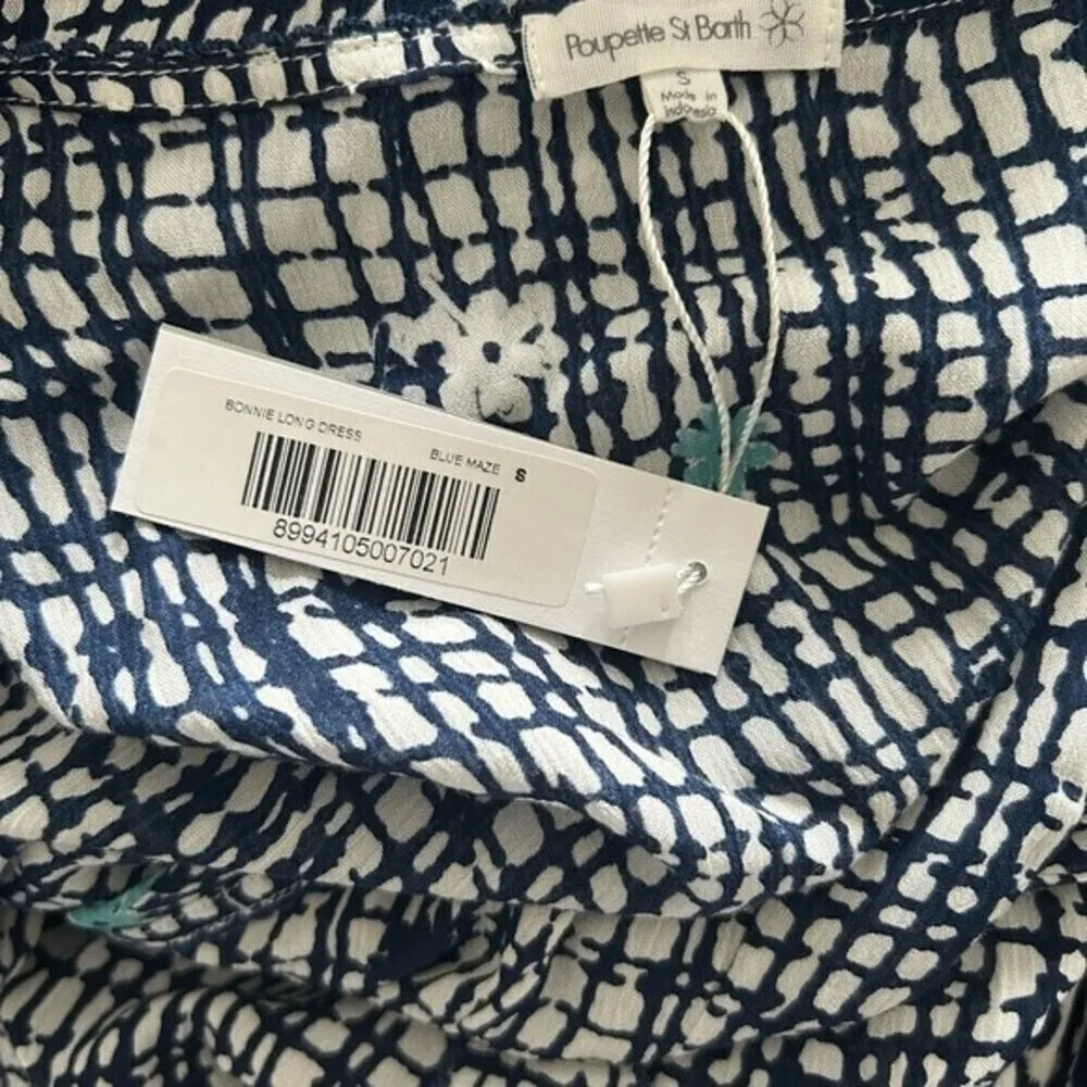 - Nwt Poupette St. Barth Bonnie Maxi Wrap Dress in Blue Maze. Size S - Image 10