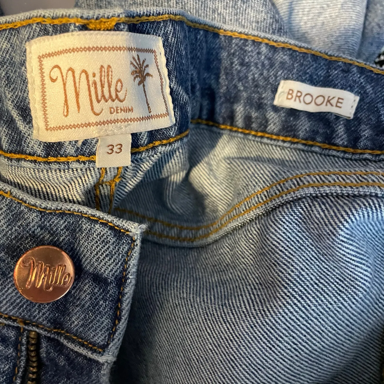 Mille Denim Brooke Mid Rise Slim Fit Jean Rigid Cotton Ankle Length Raw Hem 33 Blue - Image 9