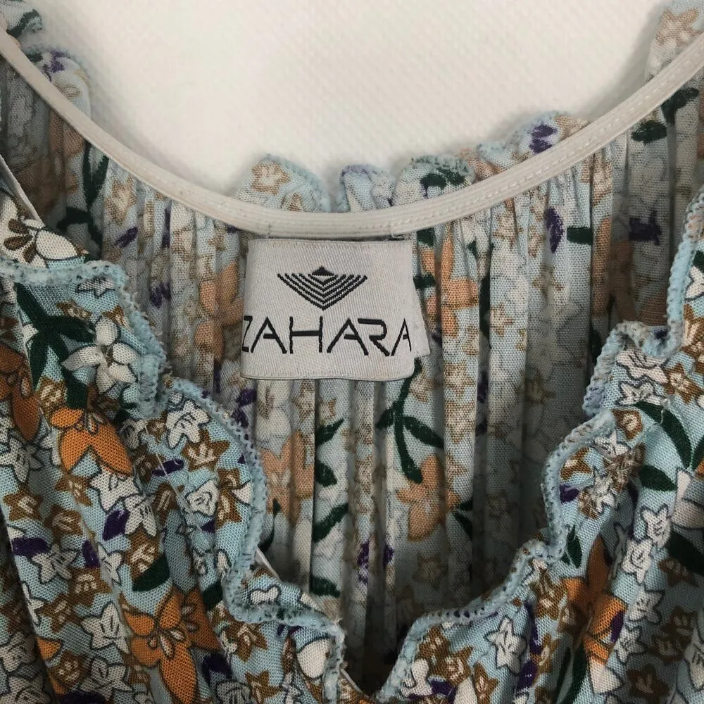 Zahara Babydoll Maxi Dress Womens XS Floral Smocked Fairy Beachy Vacation Summer Blue - Image 2