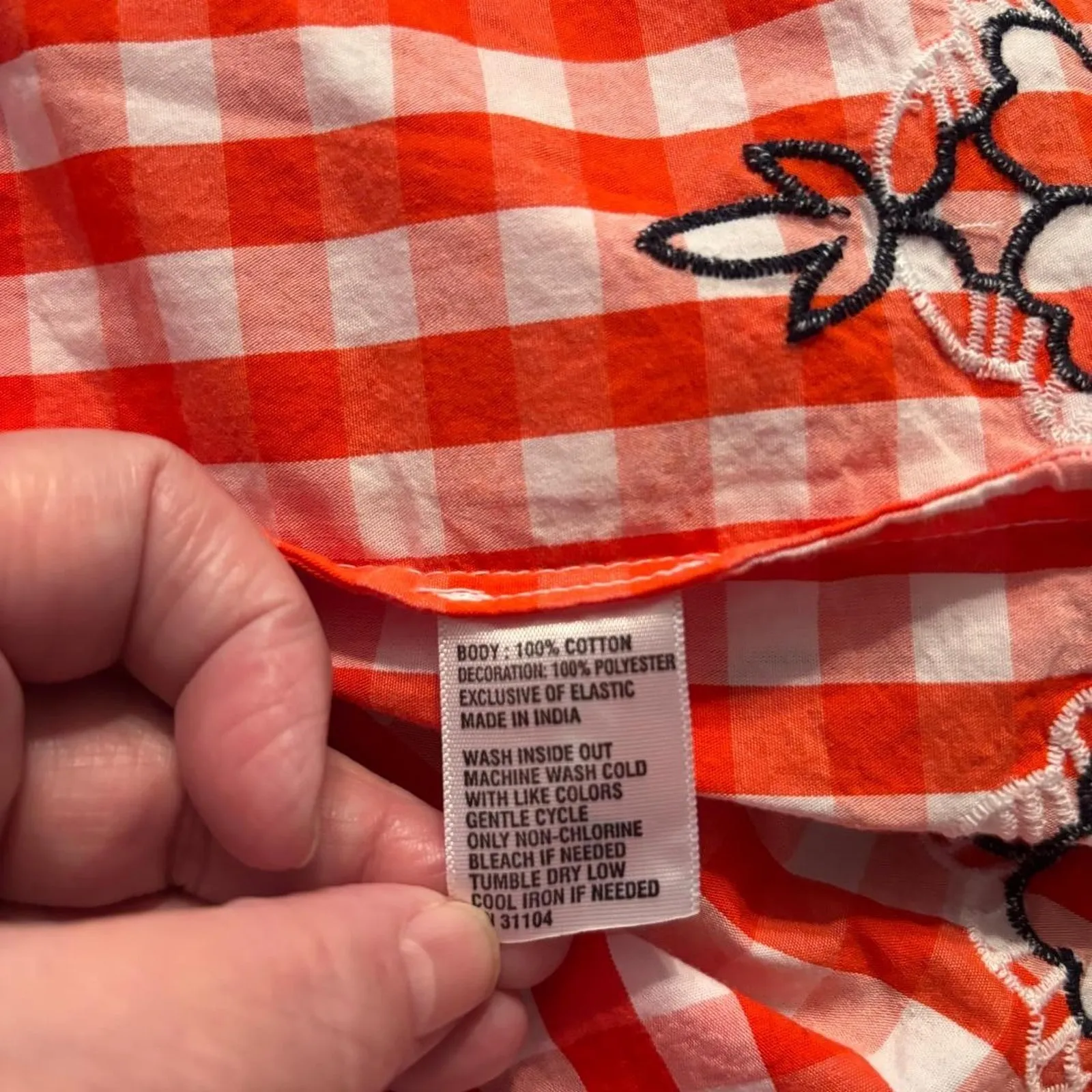 Crown & Ivy Petite Top Orange & White Gingham 3/4 tie sleeves Off Shoulder Sz PL - Image 5