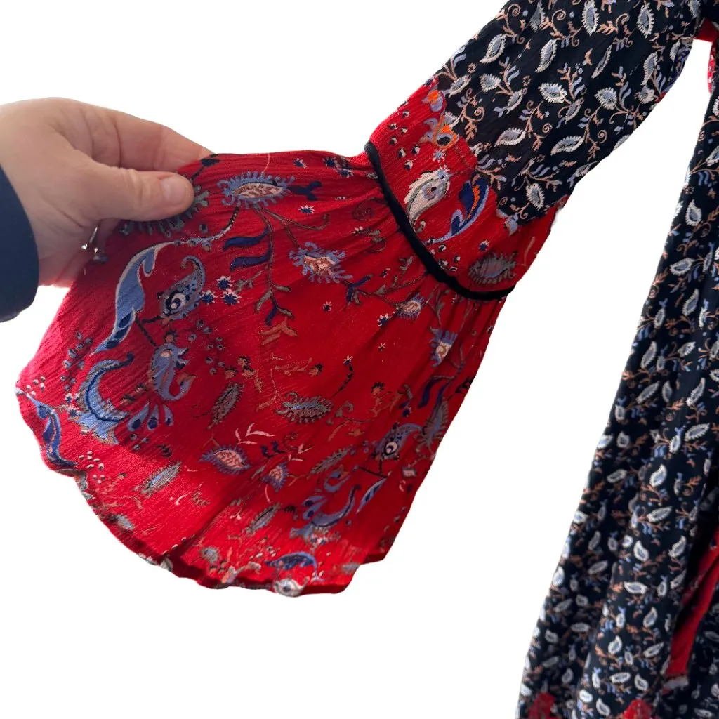 Angie Boho Paisley Kimono Robe Jacket Festival Cottage Red Black XL - Image 4