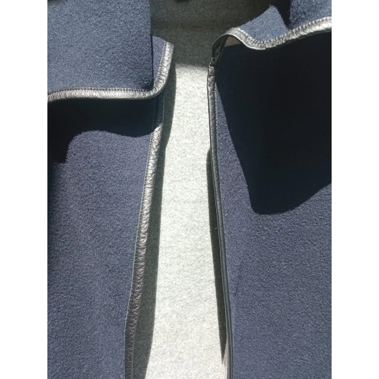 SHUI CHEN New York Women's Open Blazer Jacket Leather Italian Wool Blue Sz M/G Size M - Image 4