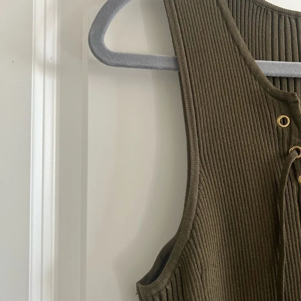 Torn By Ronny Kobo Lace Up Fit & Flare Olive Green Dress Size L - Image 5