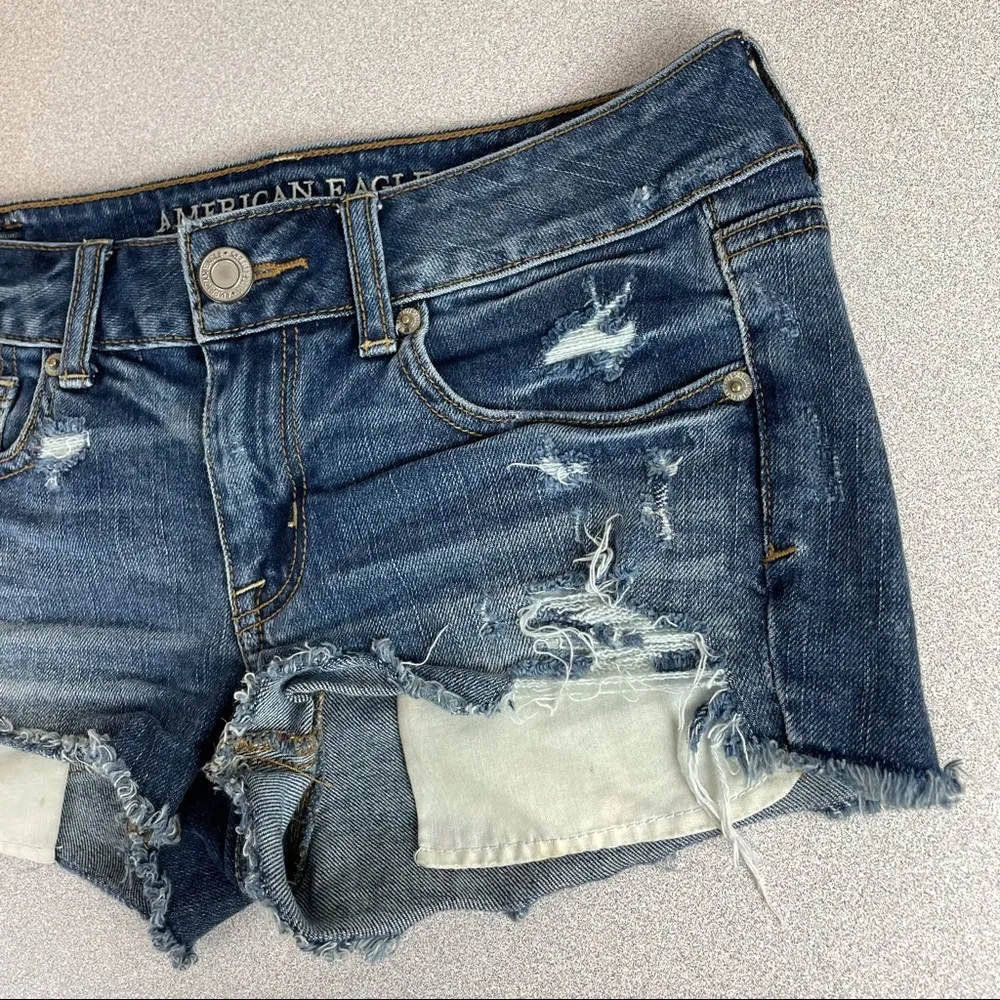 American Eagle Shortie Distressed Denim Shorts - Image 5