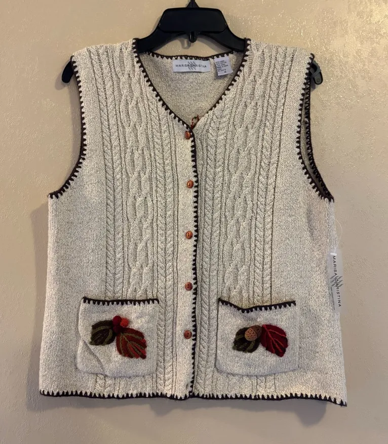 NWT Marisa Christina Hand Knit Wool Linen Blend Sweater Vest sz M Tan Size M - Image 1