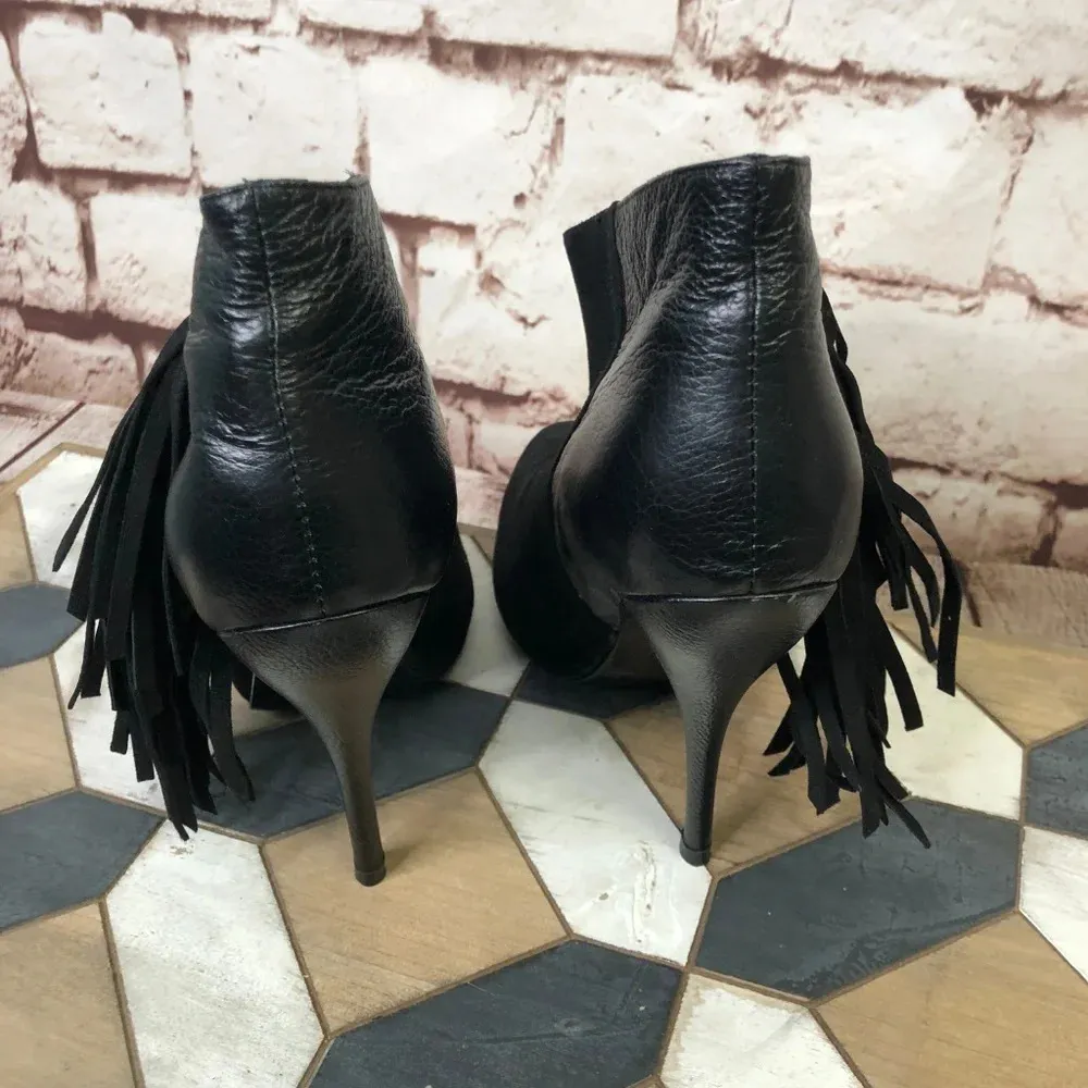 Plomo Black‎ Suede & Leather Fringe Heeled Booties Black Size 10 - Image 4