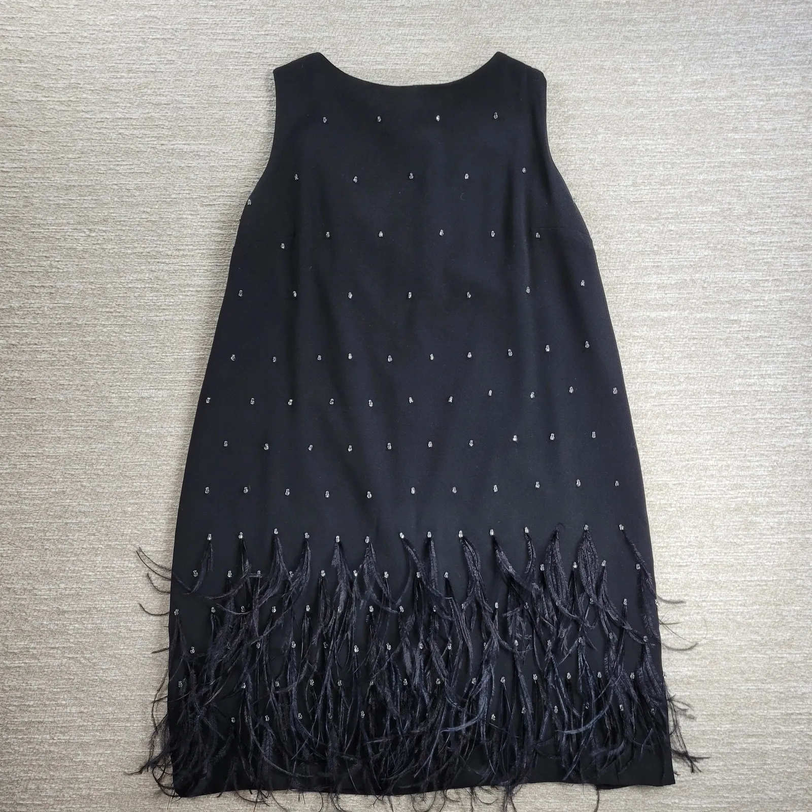 Ann Taylor Black Rhinestone Feather Hem Shift Dress 14 Party Cocktail Flapper - Image 2