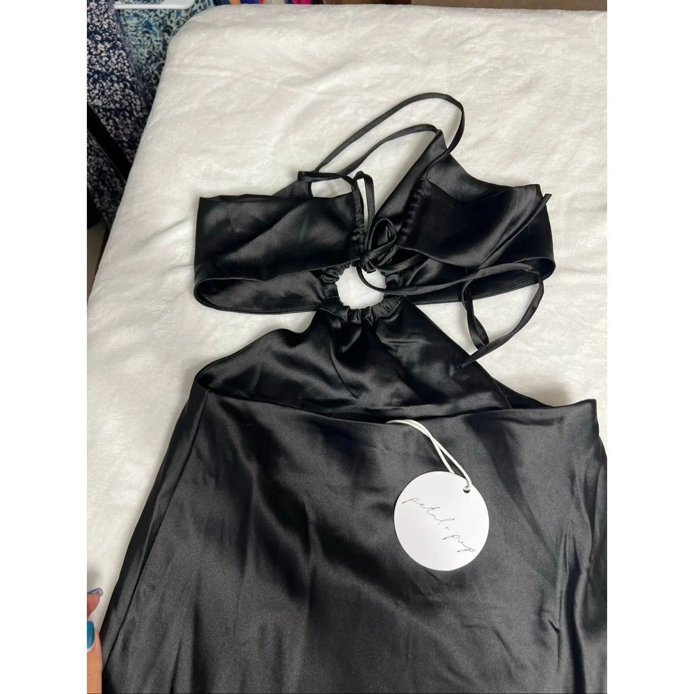 Petal and Pup Black Satin Midi Dress Side Cutout 6 NEW - Image 7