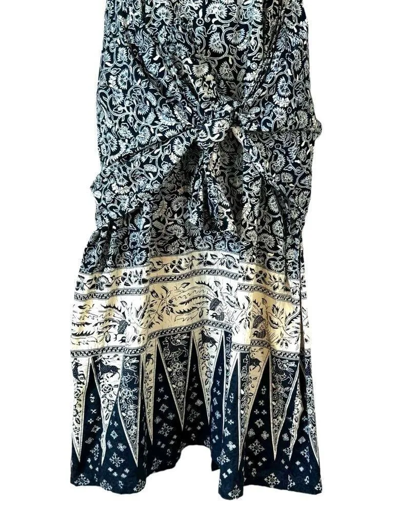 J. Peterman Company Batik Deep Teal Blue/Cream Kaftan Dress Blue Size M - Image 3