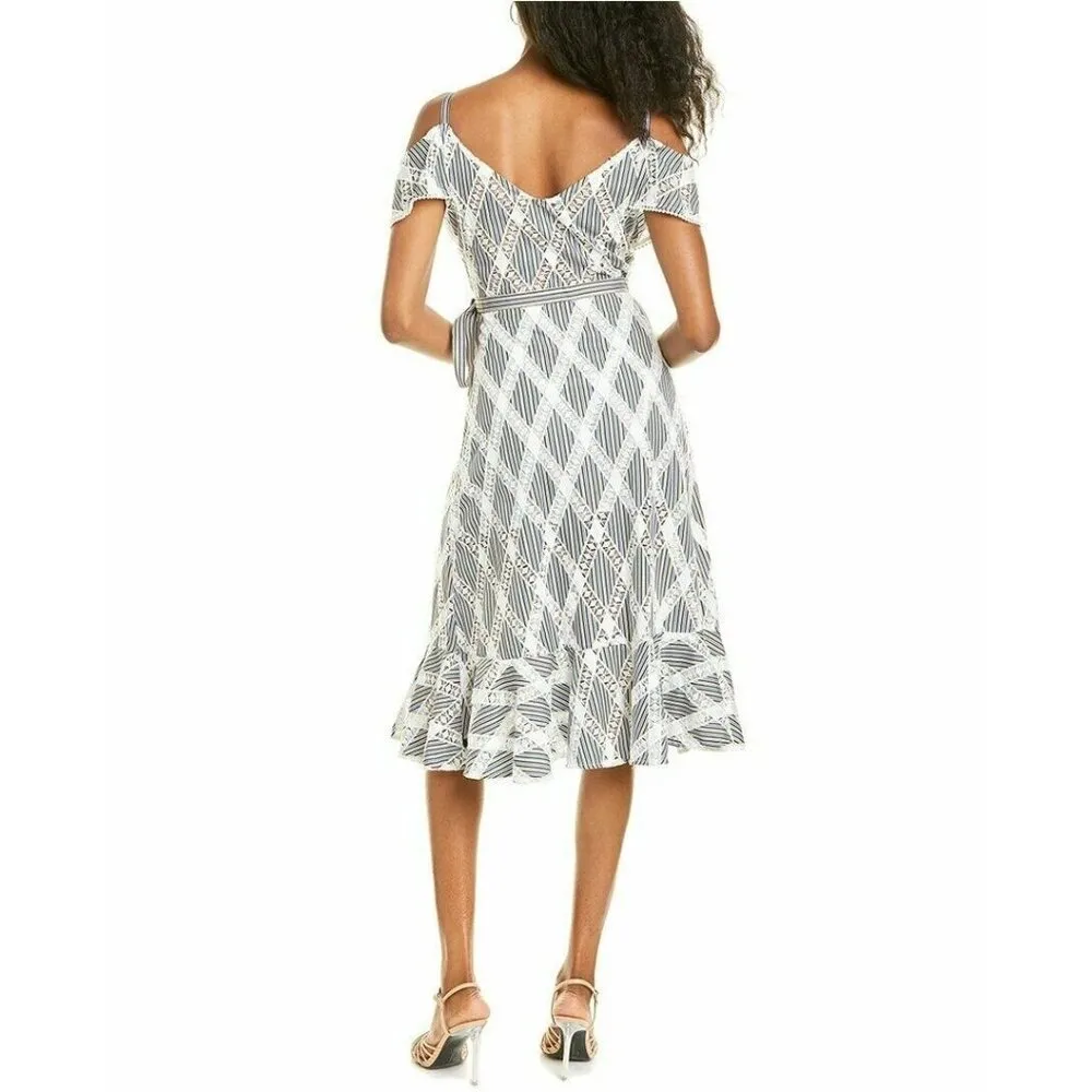 Sandro Dress Illa Cold Shoulder Midi Striped Lace Size EU 36 US 0/2 Wedding - Image 3