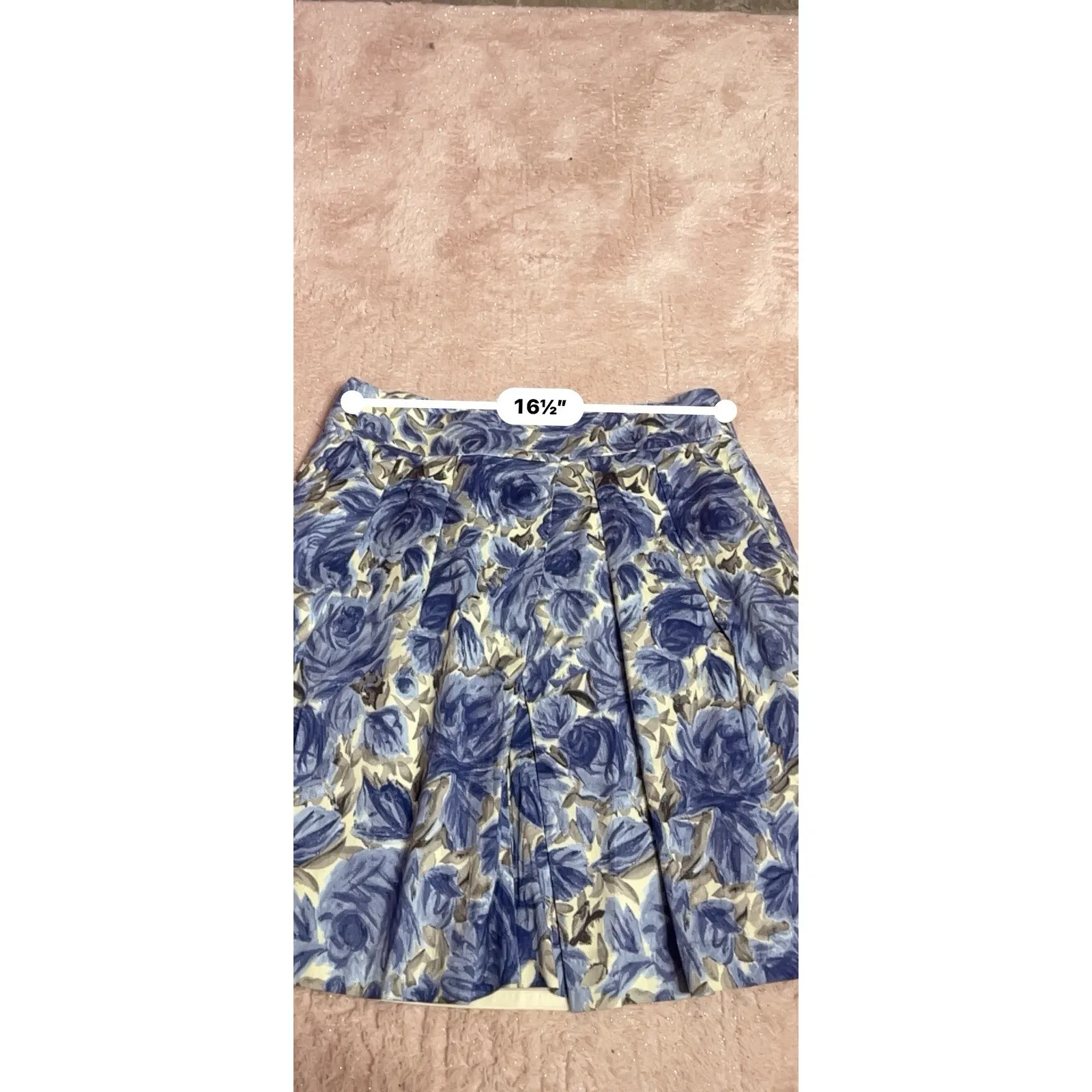 Talbots Blue Rose Floral Pleated Skirt With Belt Size 14P Springcore Bin11 - Image 4