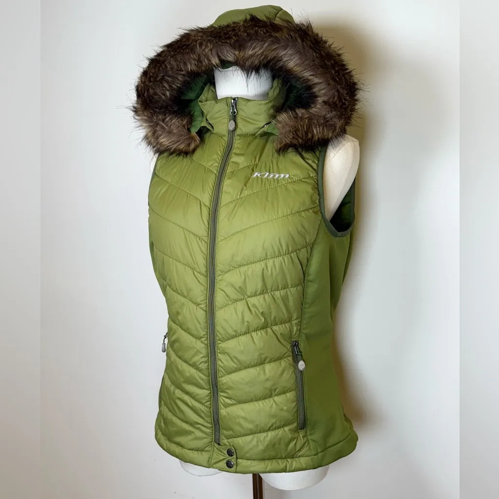 Klim ‘Waverly’ Insulated Vest Detachable Fur Trim Hood Women’s Size Medium Green - Image 3