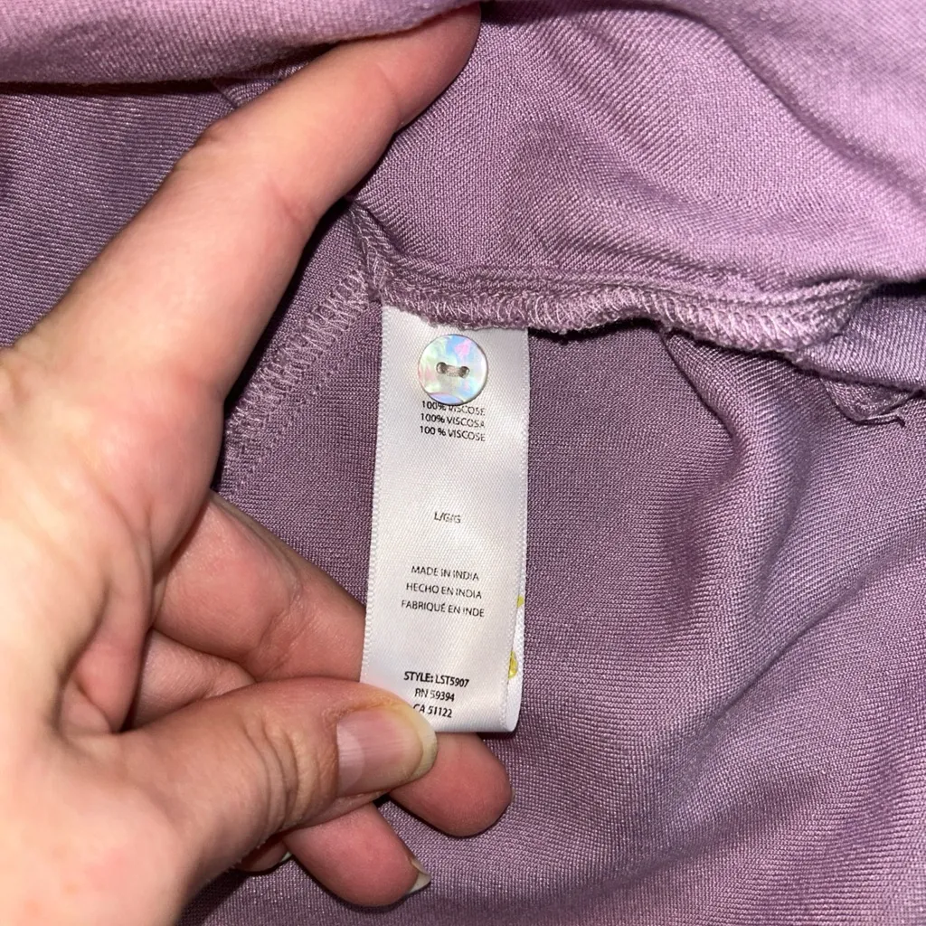 Beach Lunch Lounge Purple Button Down Shirt Flowy Loose Fit 100% Viscose LG - Image 4