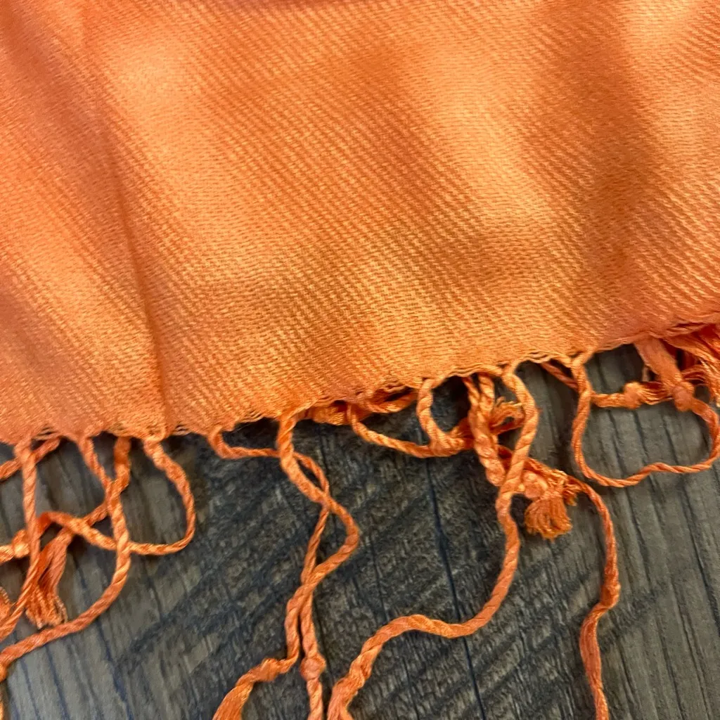 Orange shawl scarf with tasseled fringe edges 27”x70” - Image 2