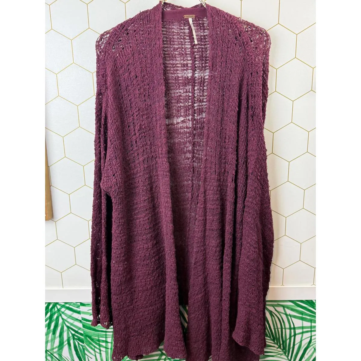 Free People In My Element Plum Burgundy Knit Kimono Open Cardigan - Size - XS - Image 6