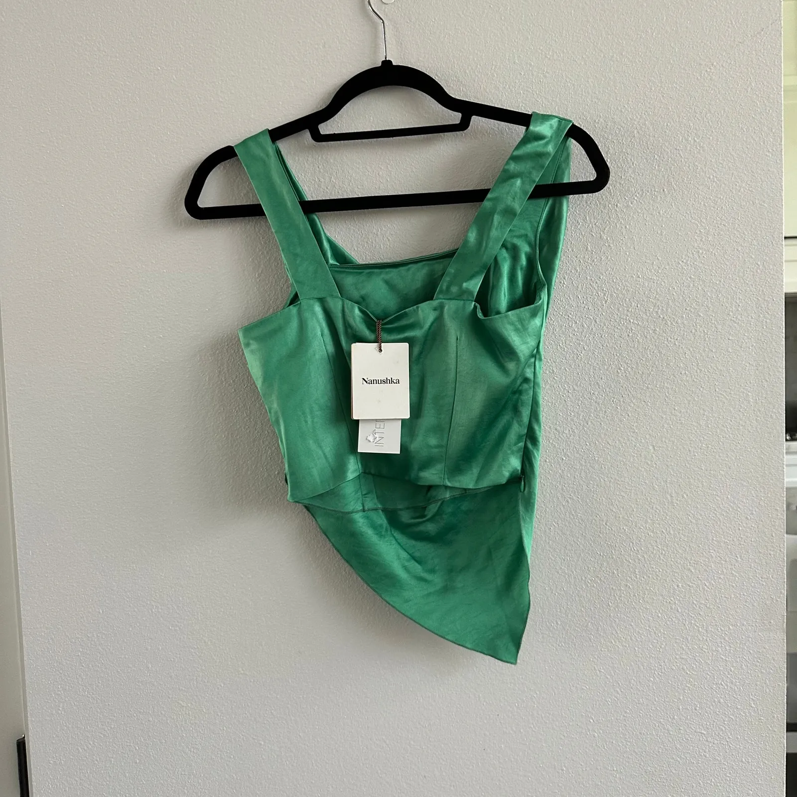 Nanushka Petra Satin Cowl Neck Top Size XS NEW Green - Image 5