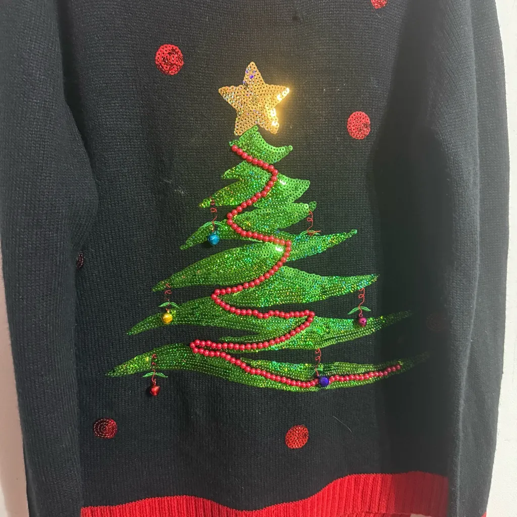 Holiday Time Black and Red Christmas Tree Sweater - Image 2