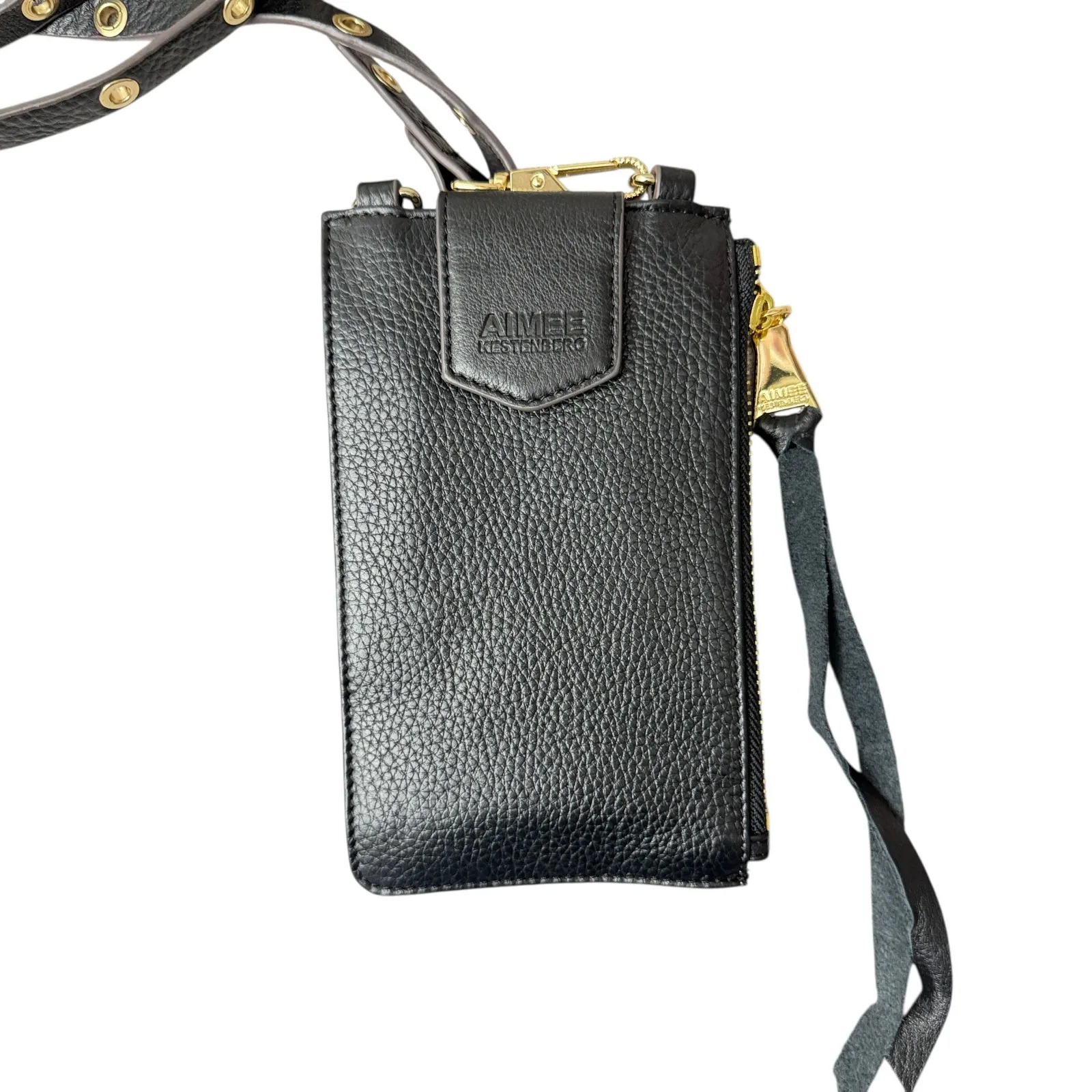 Aimee Kestenberg Phone Crossbody Bag Black Zip Wallet Cards Studded Gold Purse - Image 2