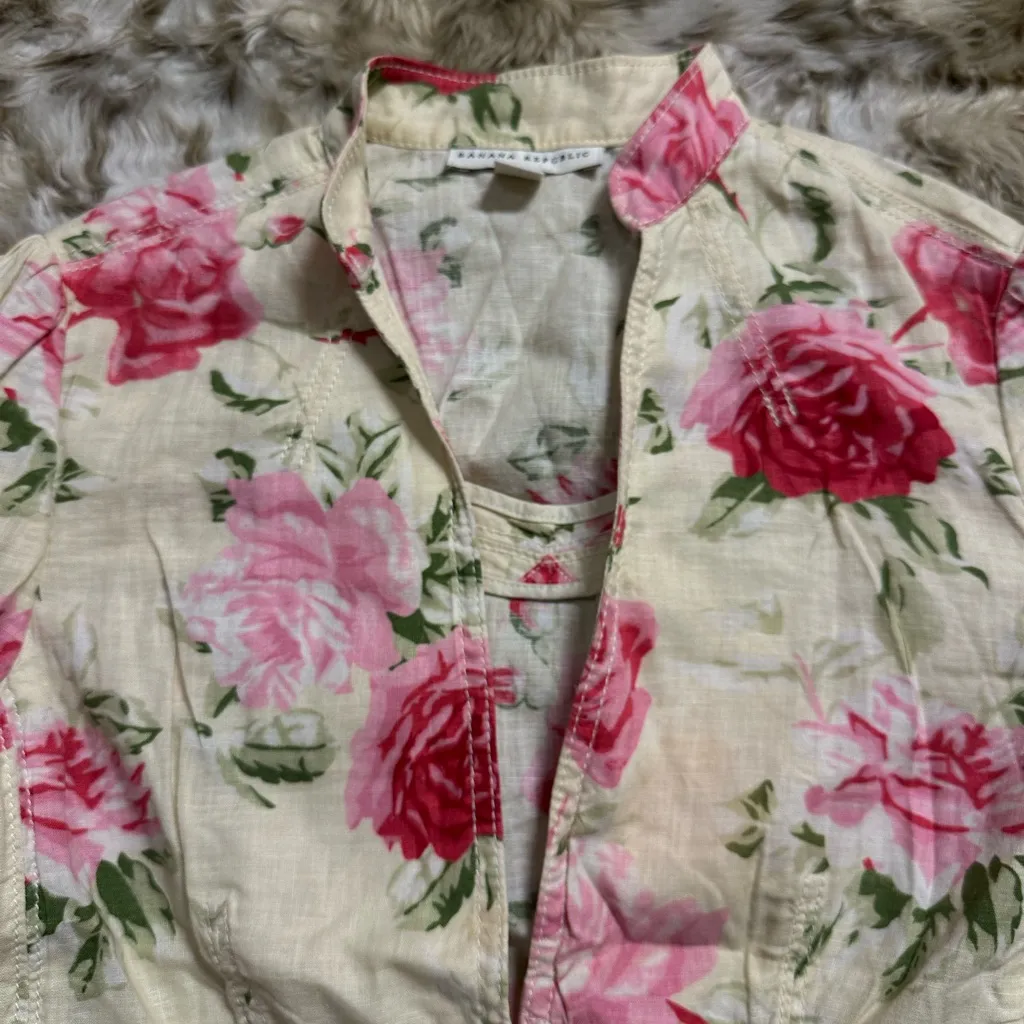 Banana Republic Vintage Roses Flora Jacket Linen Cotton Blazer Rose Fit Waist 2 - Image 7
